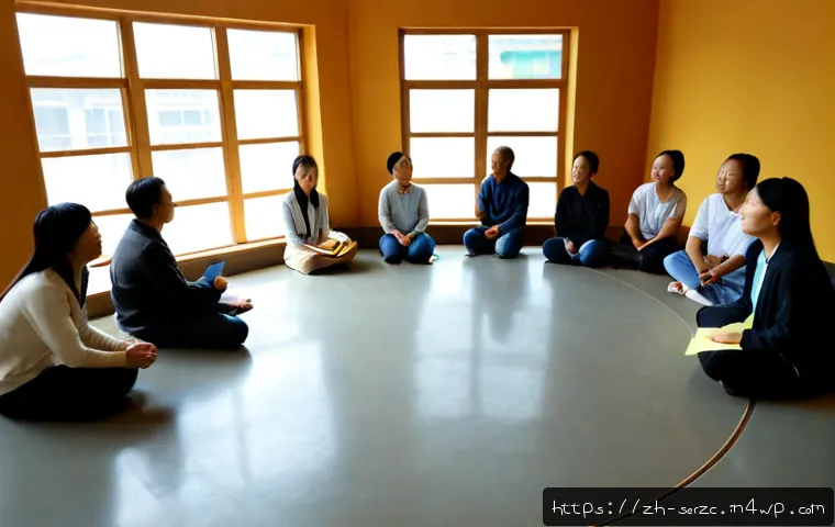 커뮤니티 내 자율적 조직 문화를 만드는 법 - Photorealistic community workshop in a bright modern shared space, diverse adult neighbors seated in...